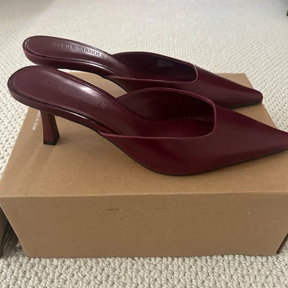 Steve Madden Lisbeth Pointed Toe Mule - Burgundy Leather -8M - Picture 3 of 4